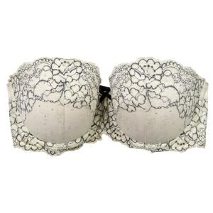 Victoria's Secret Dream Angels Padded Strapless Rhinestone Bling Lace Bra 32DD E